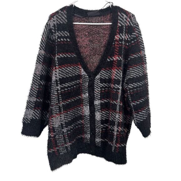 Lane Bryant Plus Size Plaid Fuzzy Cardigan Sweater - Picture 1 of 4